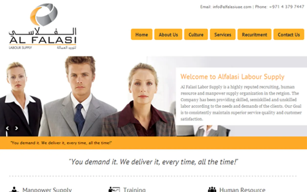 Al Falasi Labour Supply website designed and developed by AHL Technologies (Dubai, UAE)