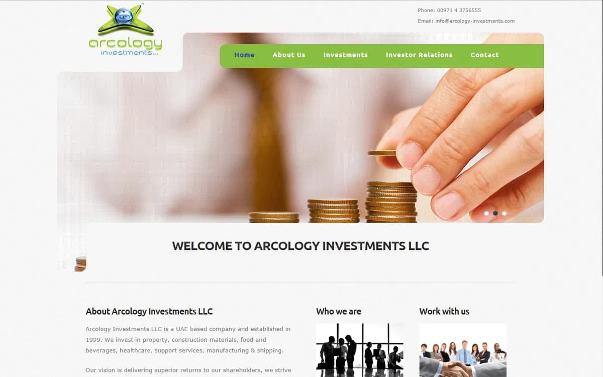 Arcology Investment website designed and developed by AHL Technologies (Dubai, UAE)