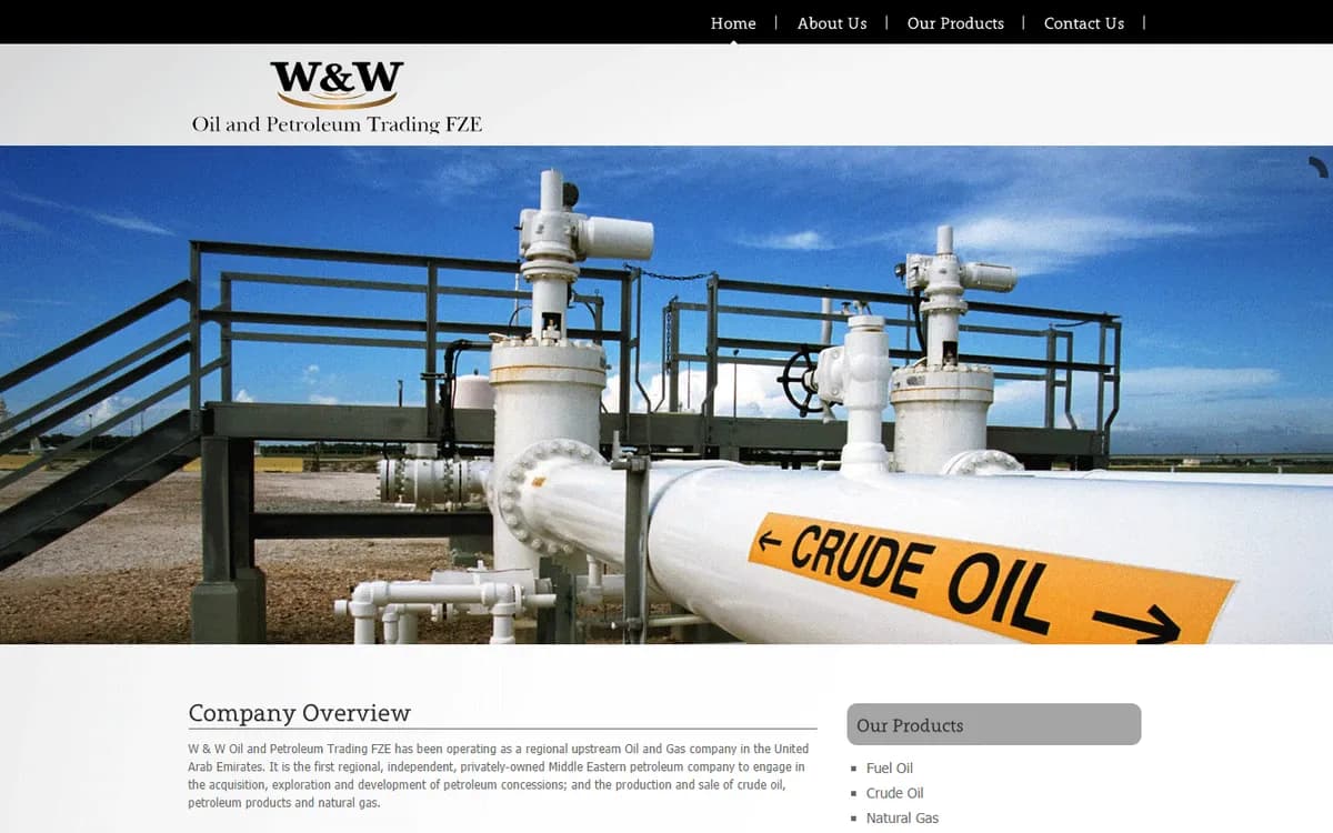W & W Oil and Petroleum Trading FZE website designed and developed by AHL Technologies (Dubai, UAE)
